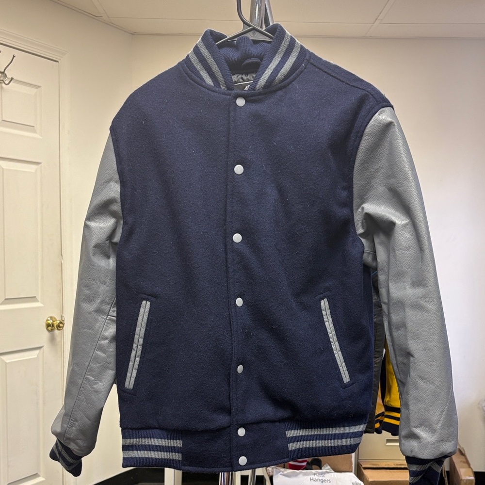 Men's Navy and Light Gray Varsity Jacket